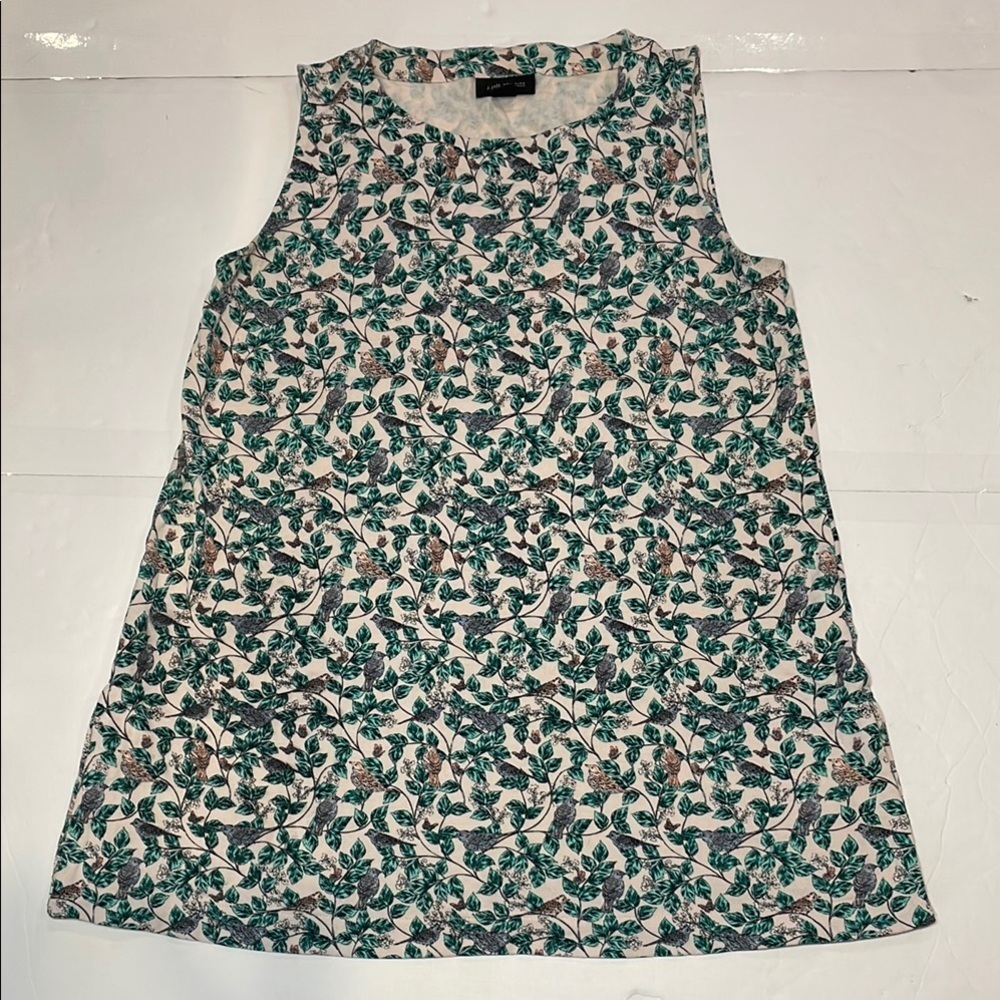 J. Jill Wearever Collection Tank Top Womans Bird Print Floral Sleeveless Top XS